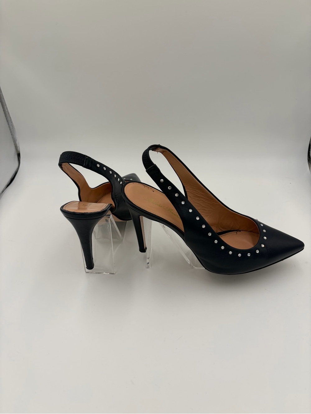 Brooks Brothers Navy Leather Rhinestone Slingback Pumps Heels 8.5 - Picture 4 of 9